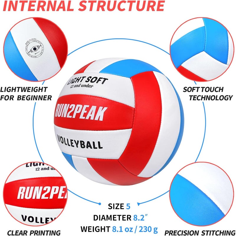 RUN2PEAK Light Soft Volleyball - Light Volleyball Designed for Beginners Kids Youth Teen - Lightweight Volleyballs for Indoor Outdoor Beach Backyard Official Size 5 Training Volley Ball - Image 5